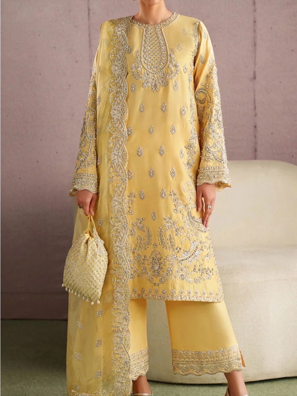 Embroidered Yellow Women’s Shalwar Kameez Set